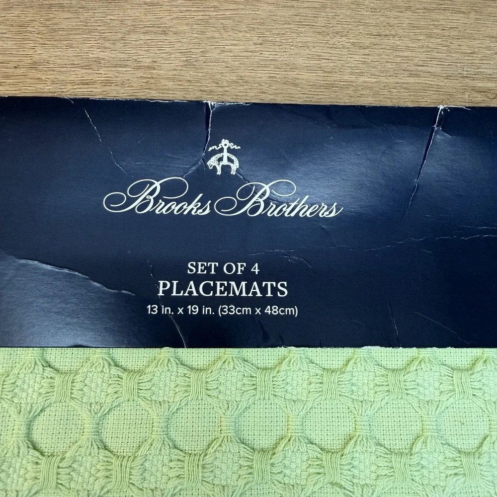 BROOKS BROTHERS Pure Beehive PLACEMATS 13x19 Set Of 4 Light Green Patrick Spring